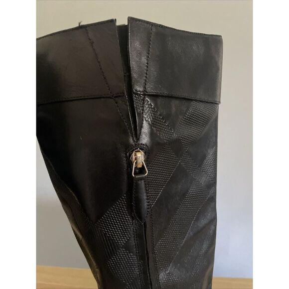 Burberry Black Riding Tall Leather Boots  Embossed Burberry Check Sz EU42/ US 11 - Picture 6 of 8